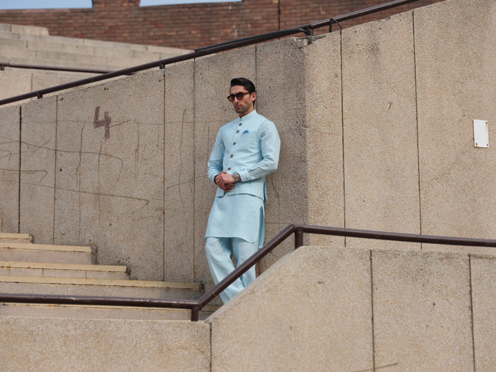 Skyfall Blue Waistcoat - Ahmed Shah Bahadur