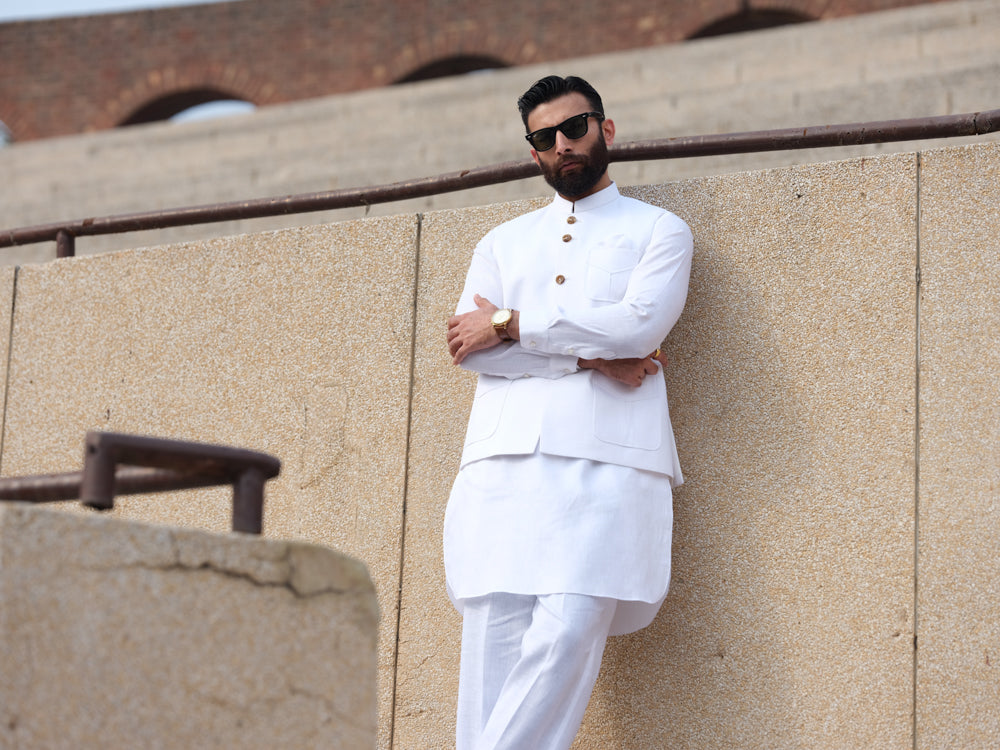 White Linen Waistcoat - Alamgir
