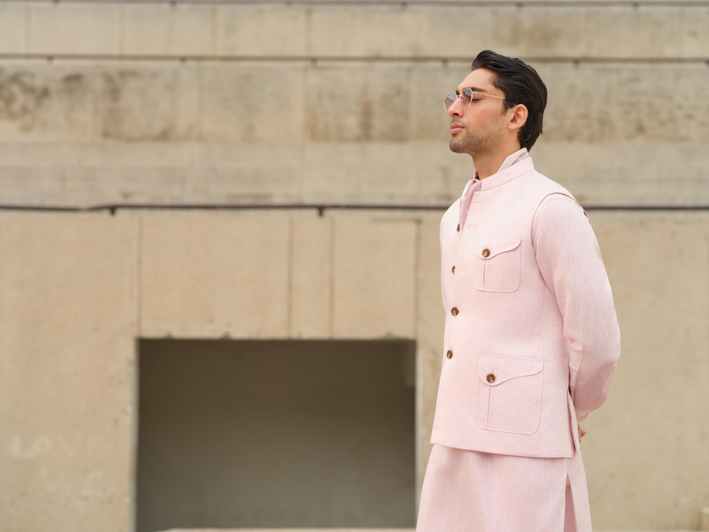 Soft Pink Linen Waistcoat - Aurangzeb