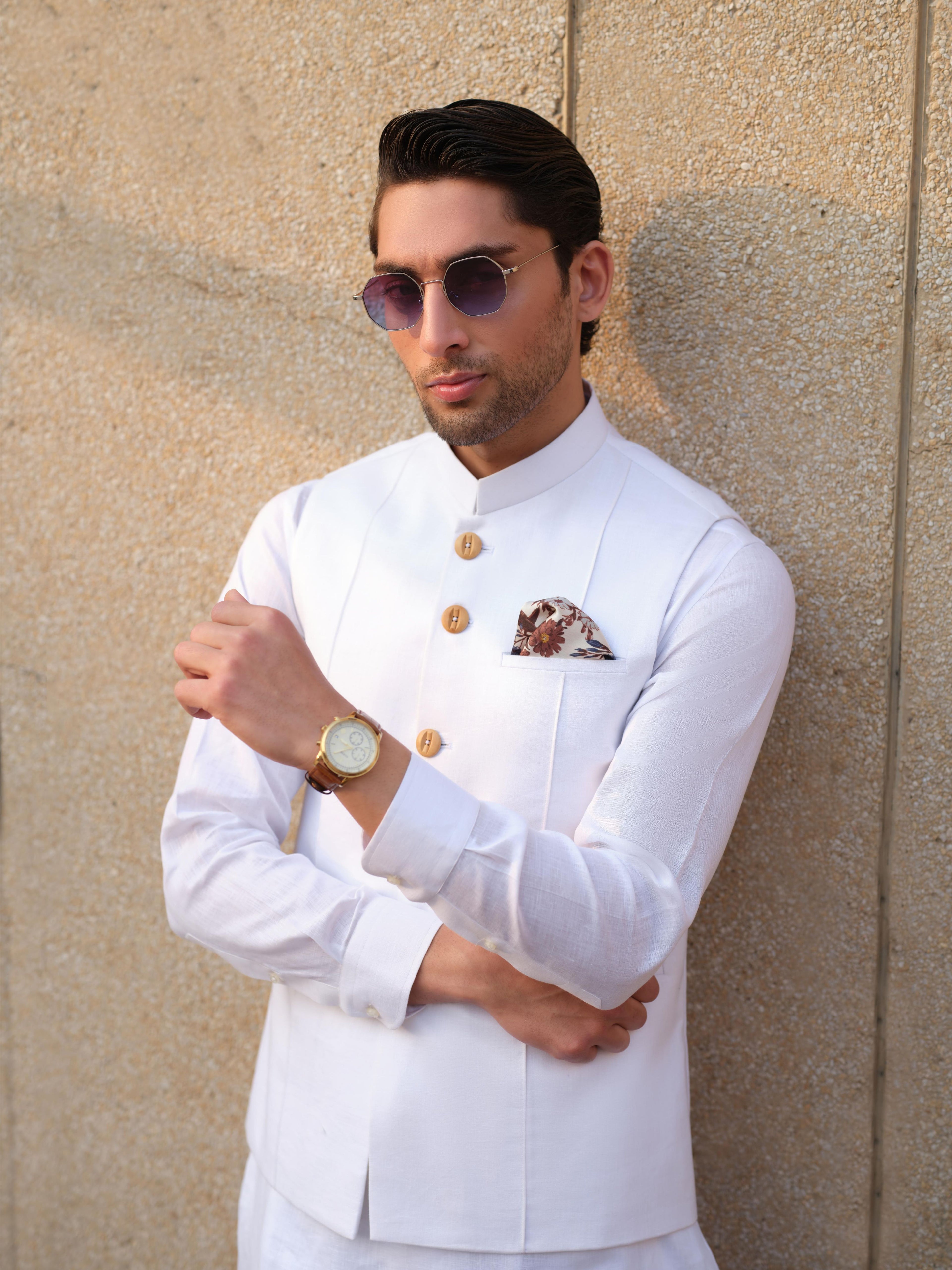 Off-White Linen Waistcoat - Sultan