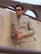 Beige Linen Waistcoat - Taimoor