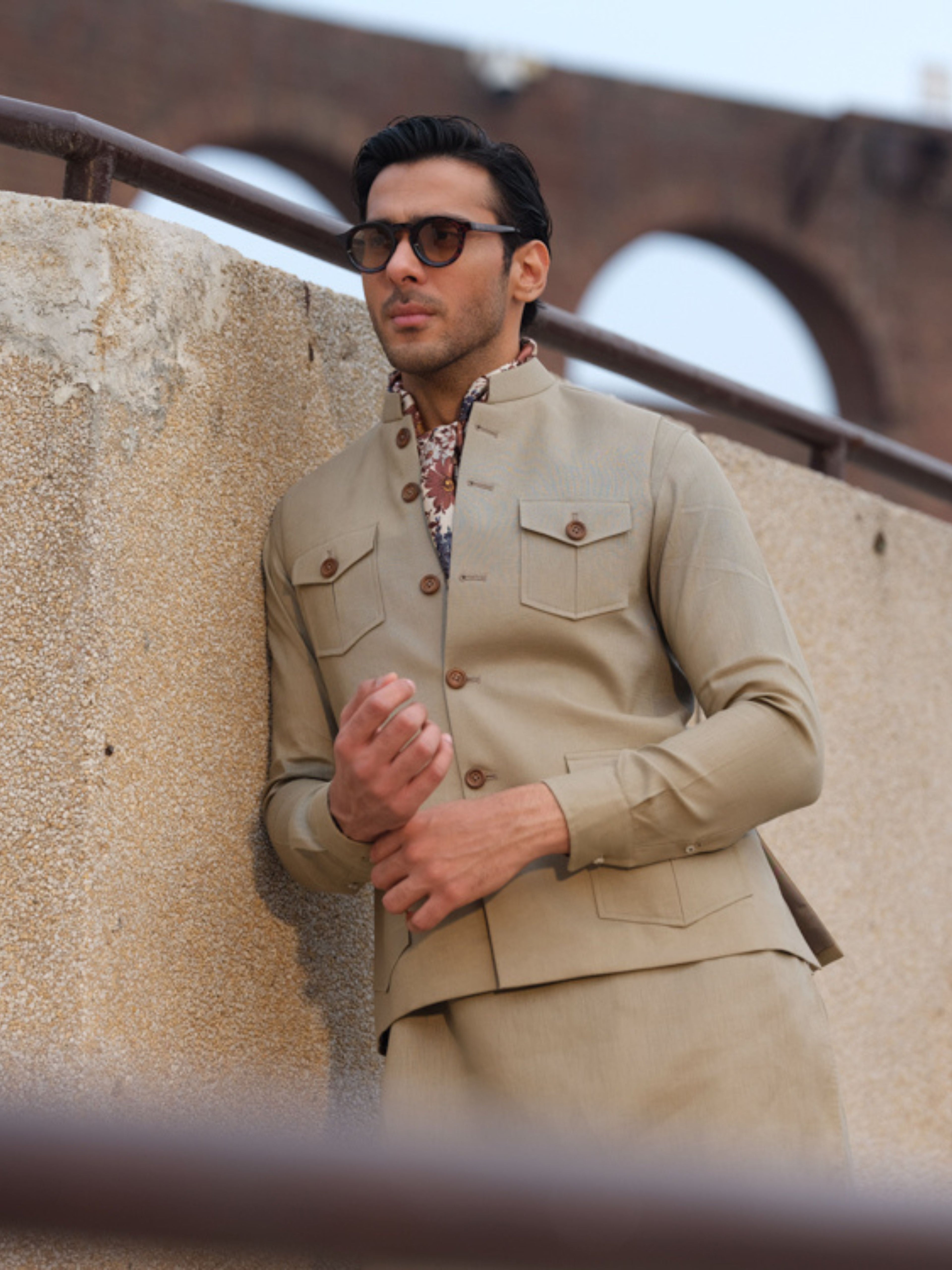 Beige Linen Waistcoat - Taimoor