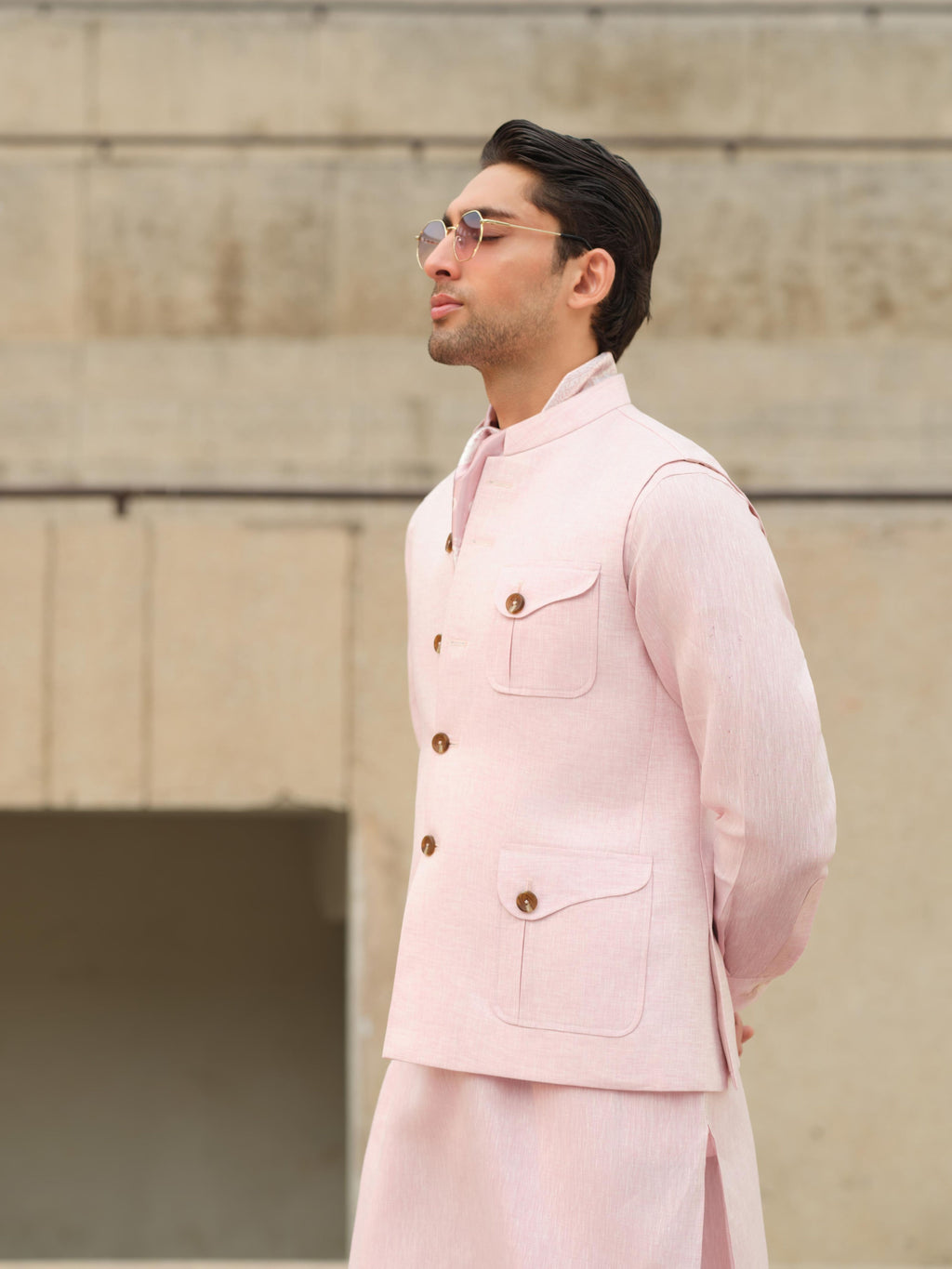 Soft Pink Linen Waistcoat - Aurangzeb